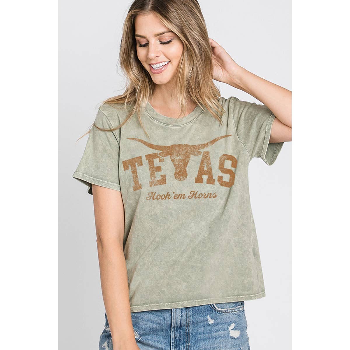 TEXAS HOOK EM HORNS MINERAL GRAPHIC TOP