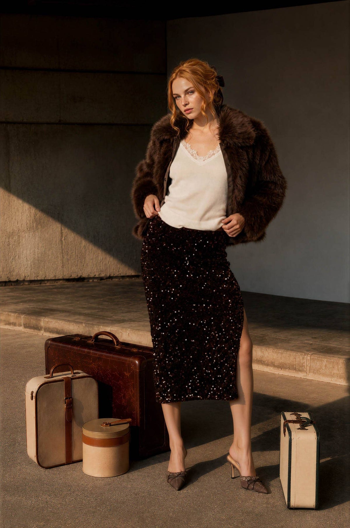 ALL-OVER SEQUIN PENCIL MIDI SKIRT