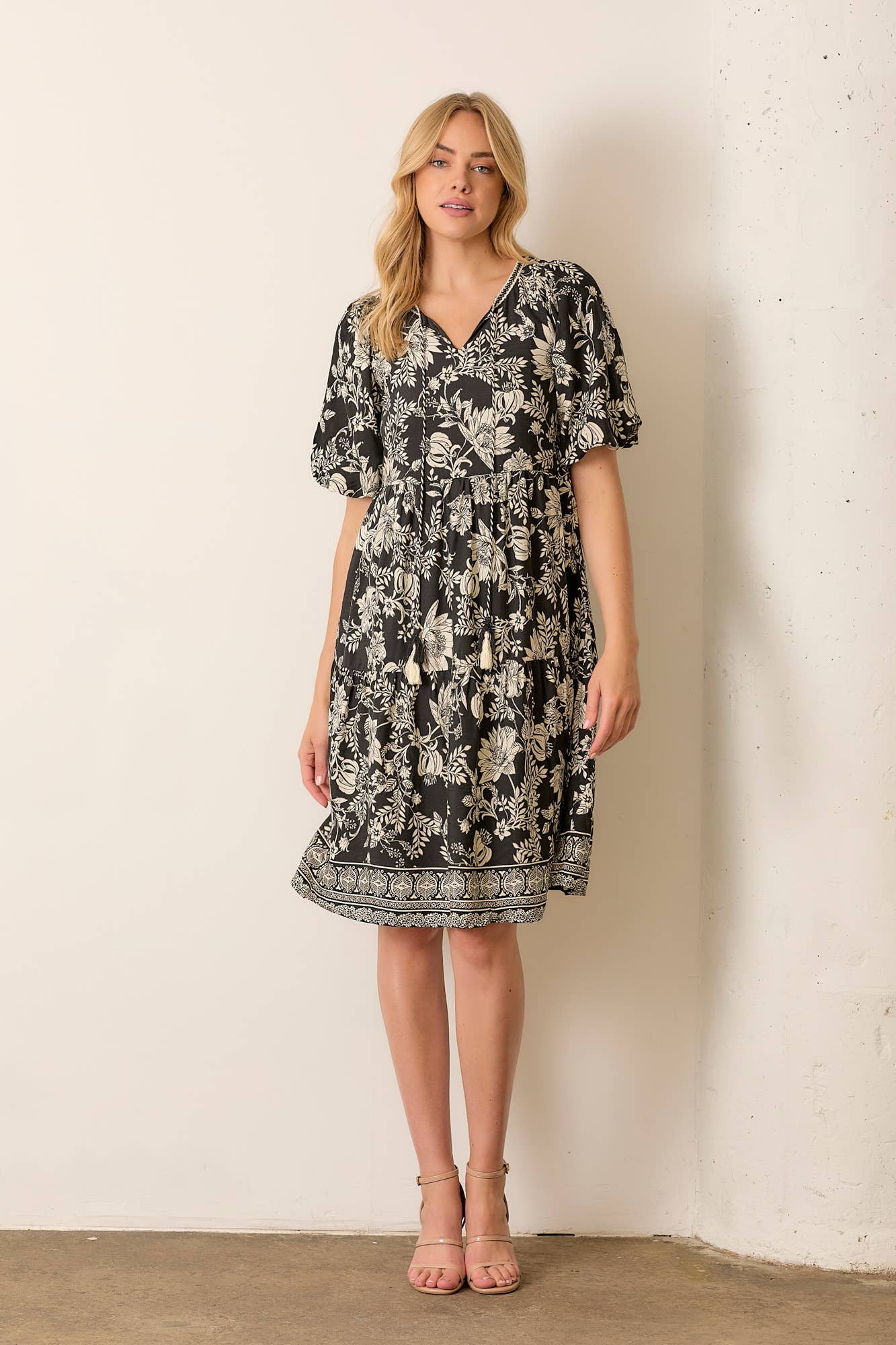 PRINTED FLORAL MIDI DRESS