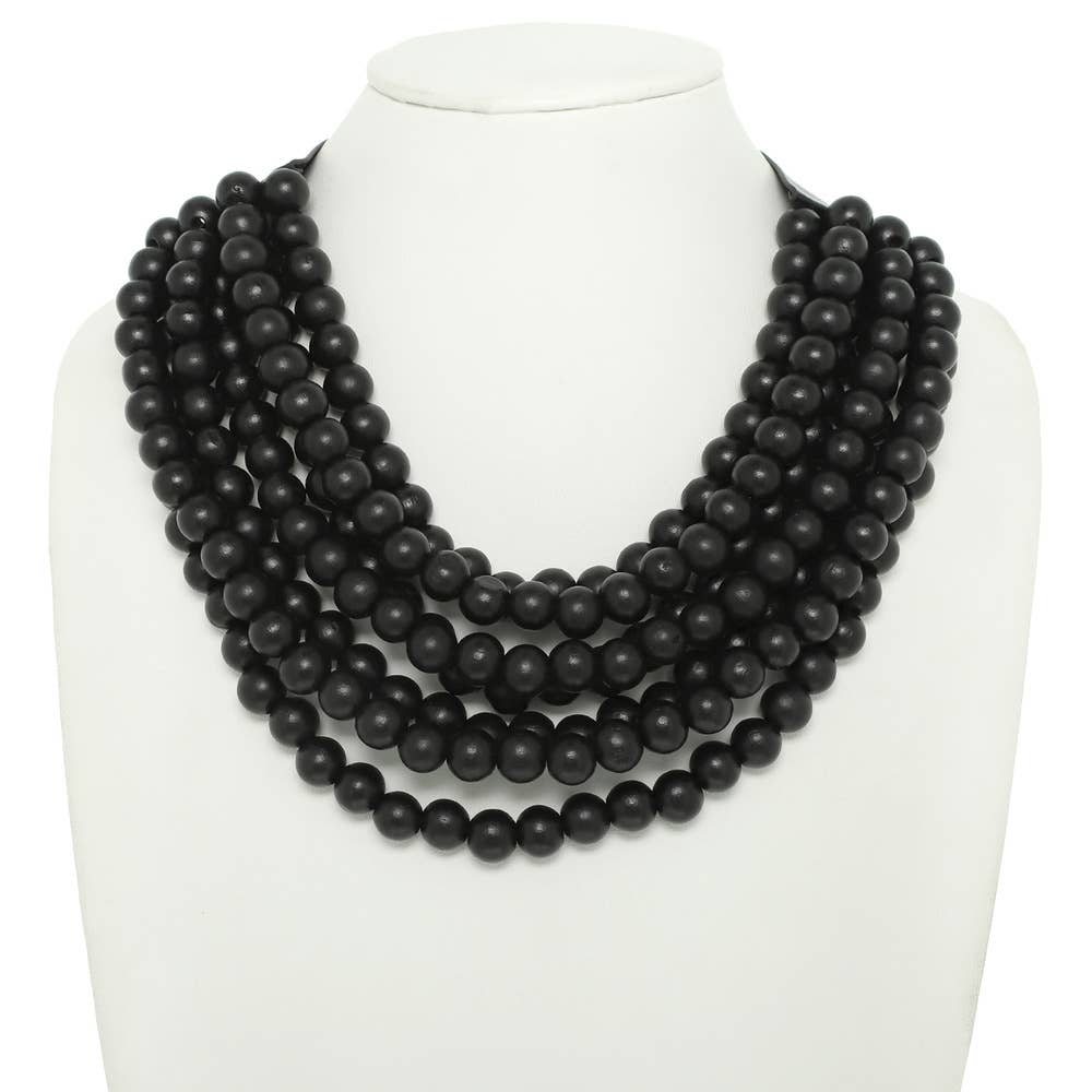 WOOD BEADED LAYERED MAGNETIC NECKLACE
