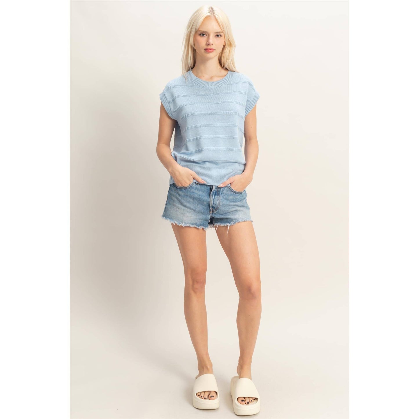 Textured Round Neck Dolman Sleeve Top