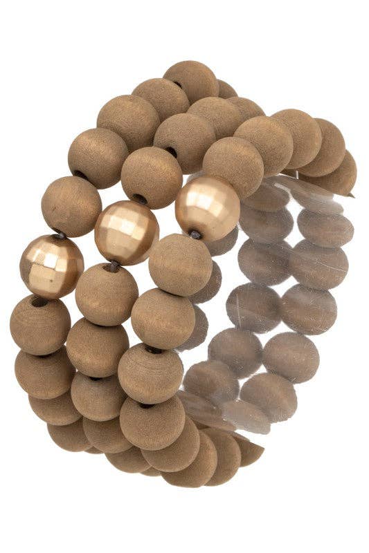 Wood Metal Accent Bead Bracelet
