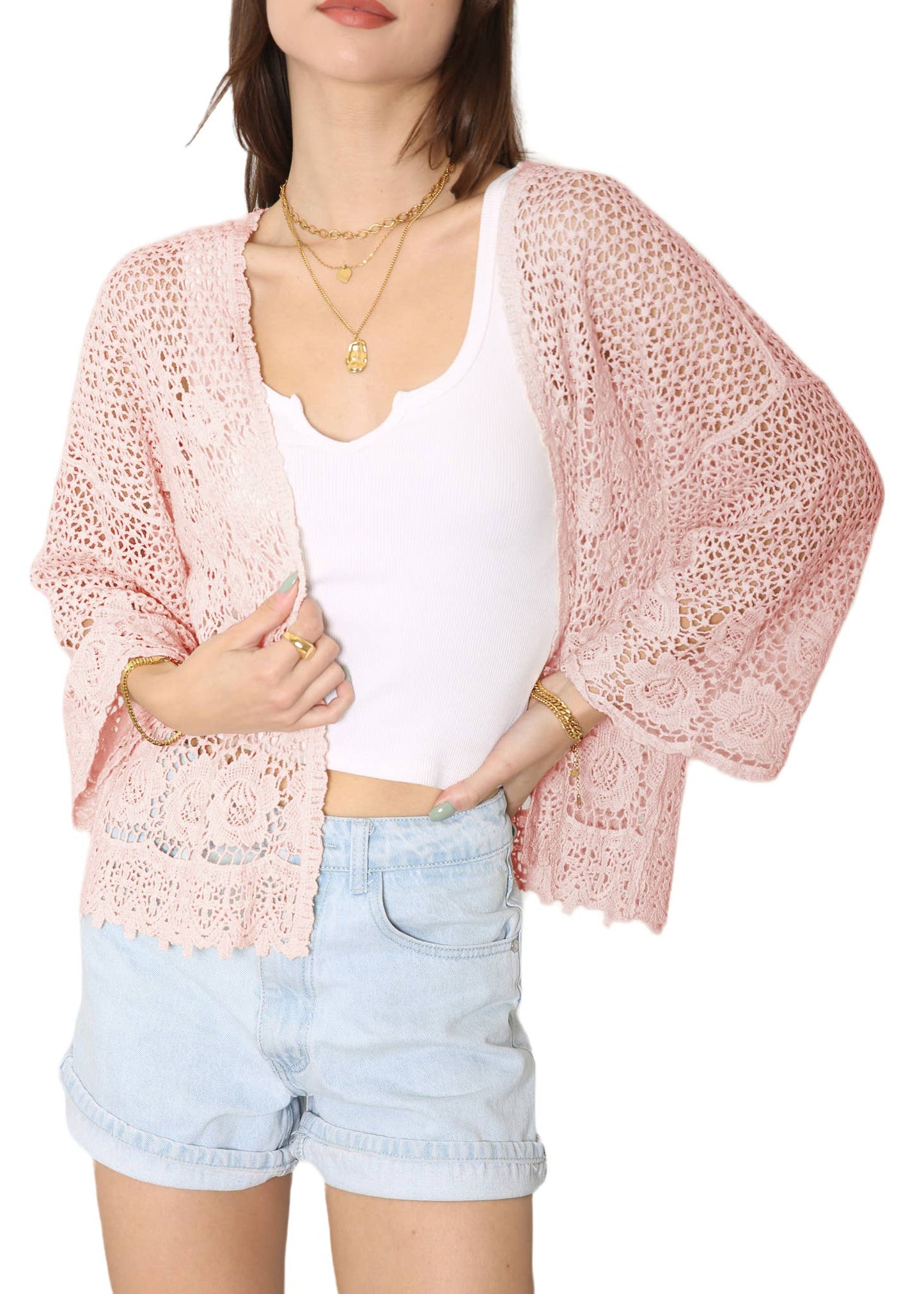 Embroidered Lace Kimono Crop Cardigan Half