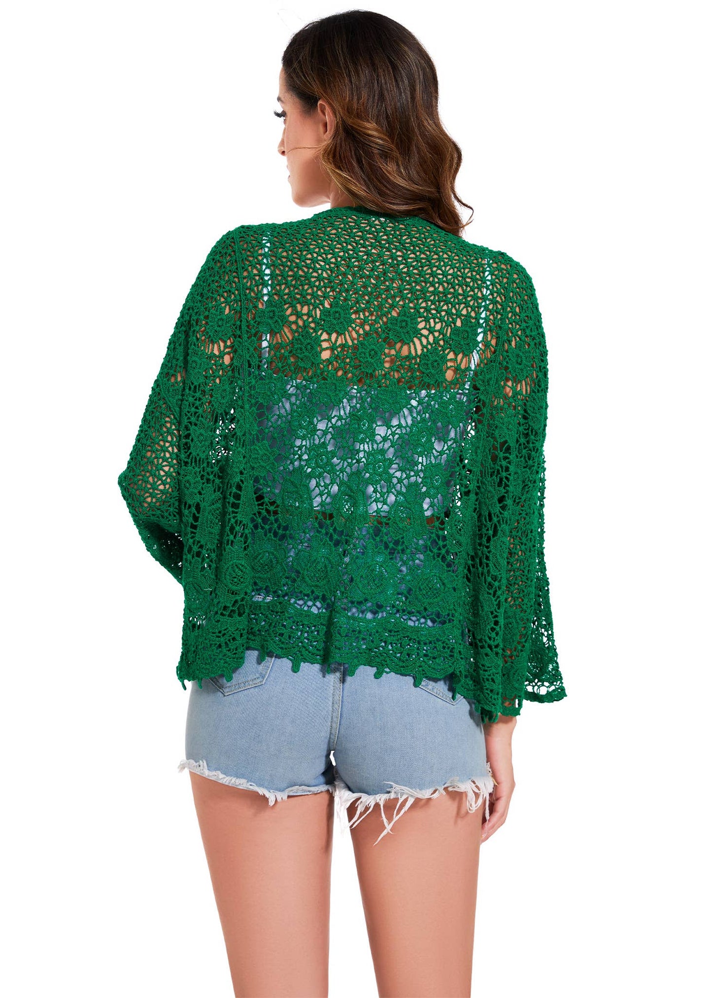 Embroidered Lace Kimono Crop Cardigan Half