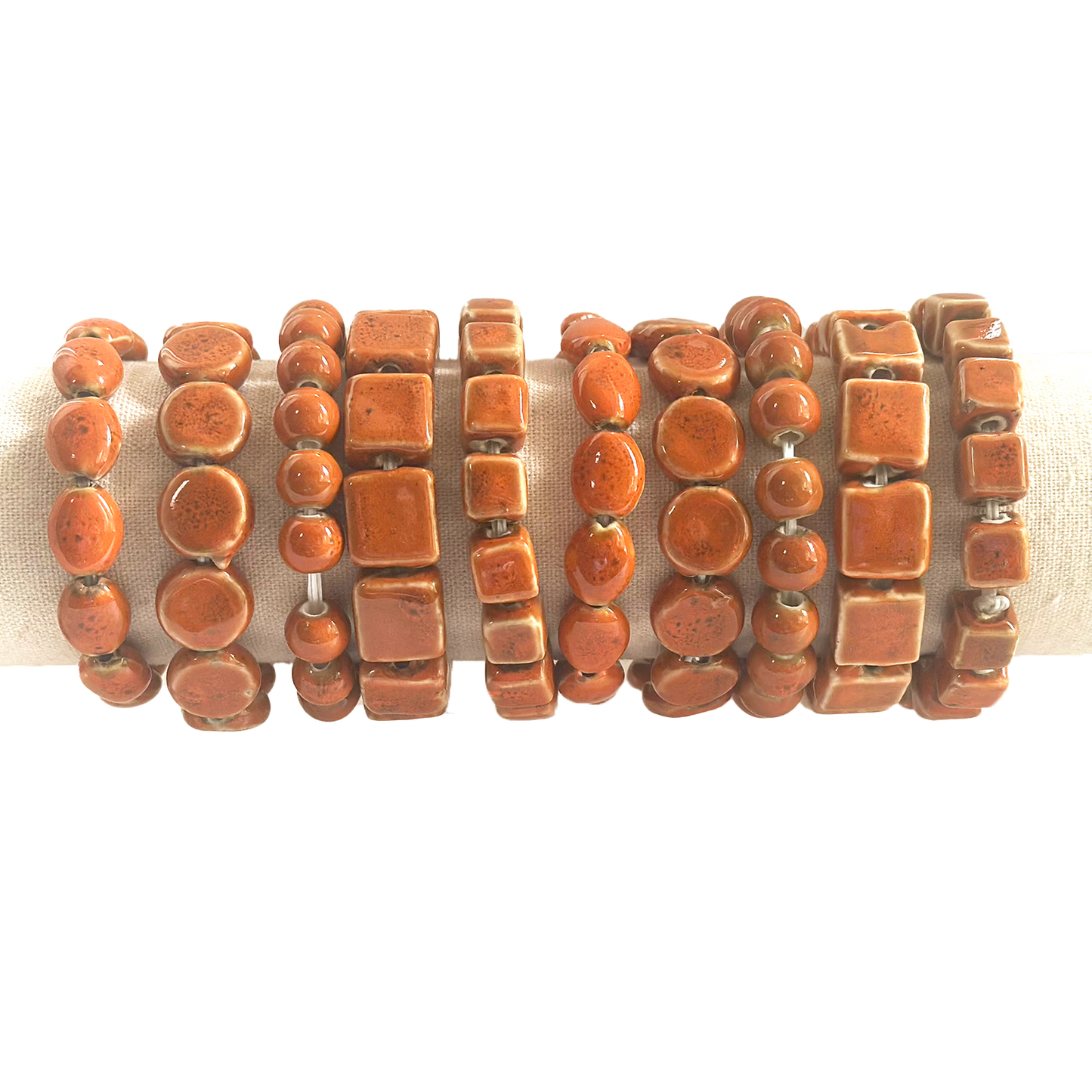 Orange Clay Bead Stretch Bracelets - Assorted shapes