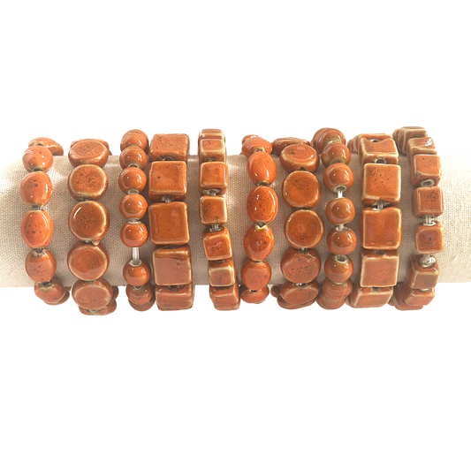 Orange Clay Bead Stretch Bracelets - Assorted shapes