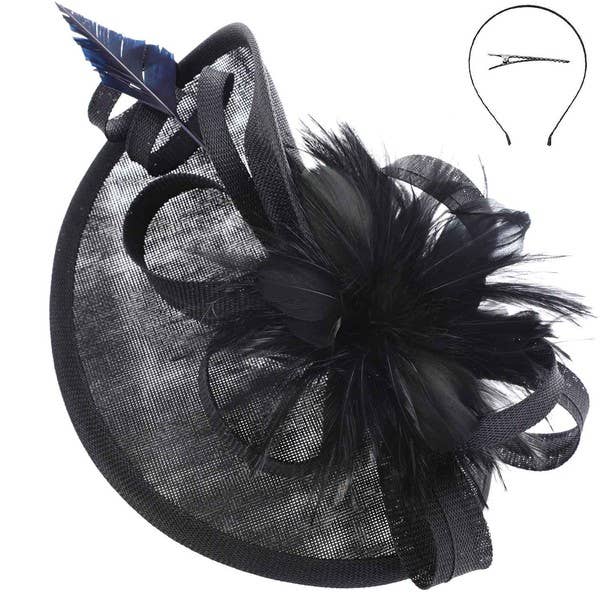 SINAMAY FEATHER FASCINATOR WITH HEADBAND AND CLIP