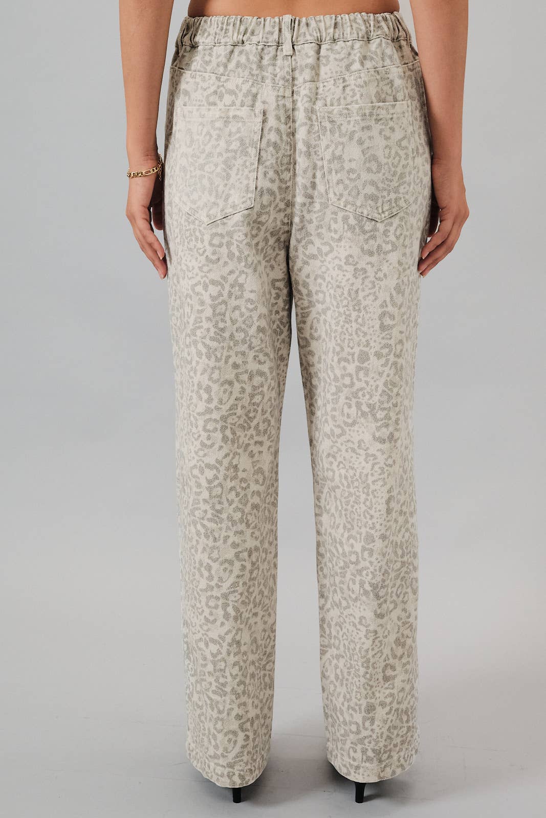 ANIMAL PRINT TWILL PANTS WITH BACK ELASTIC