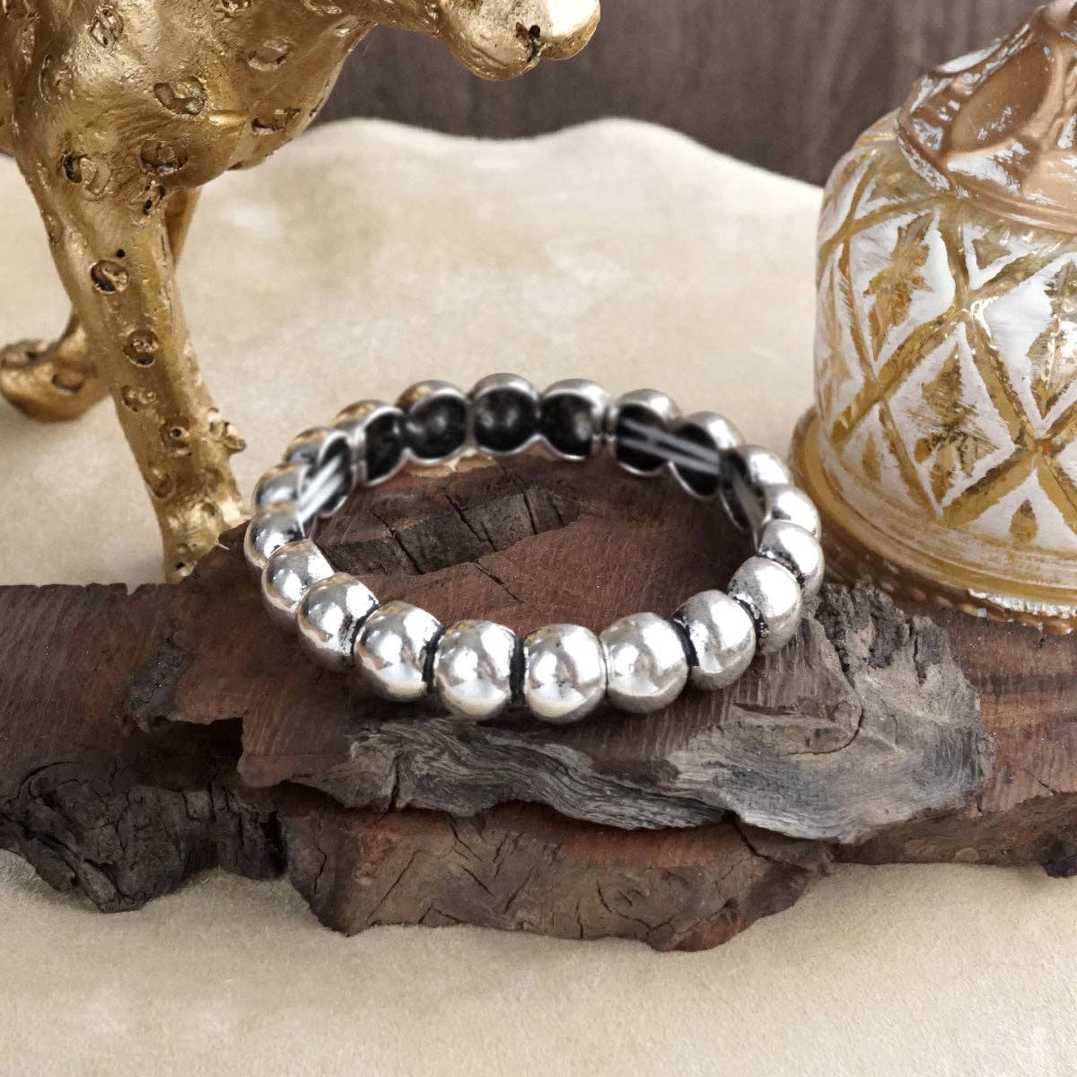 Worn Silver Tone Bubble Stretchy Bangle