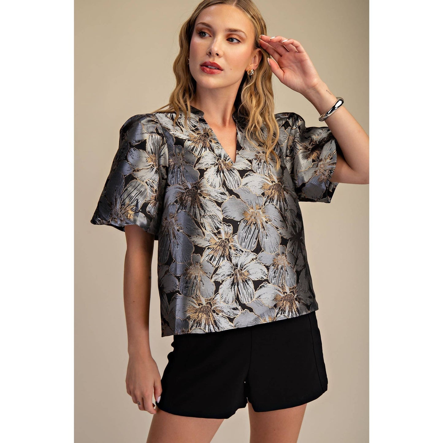 V-Neck Puff Sleeve Top