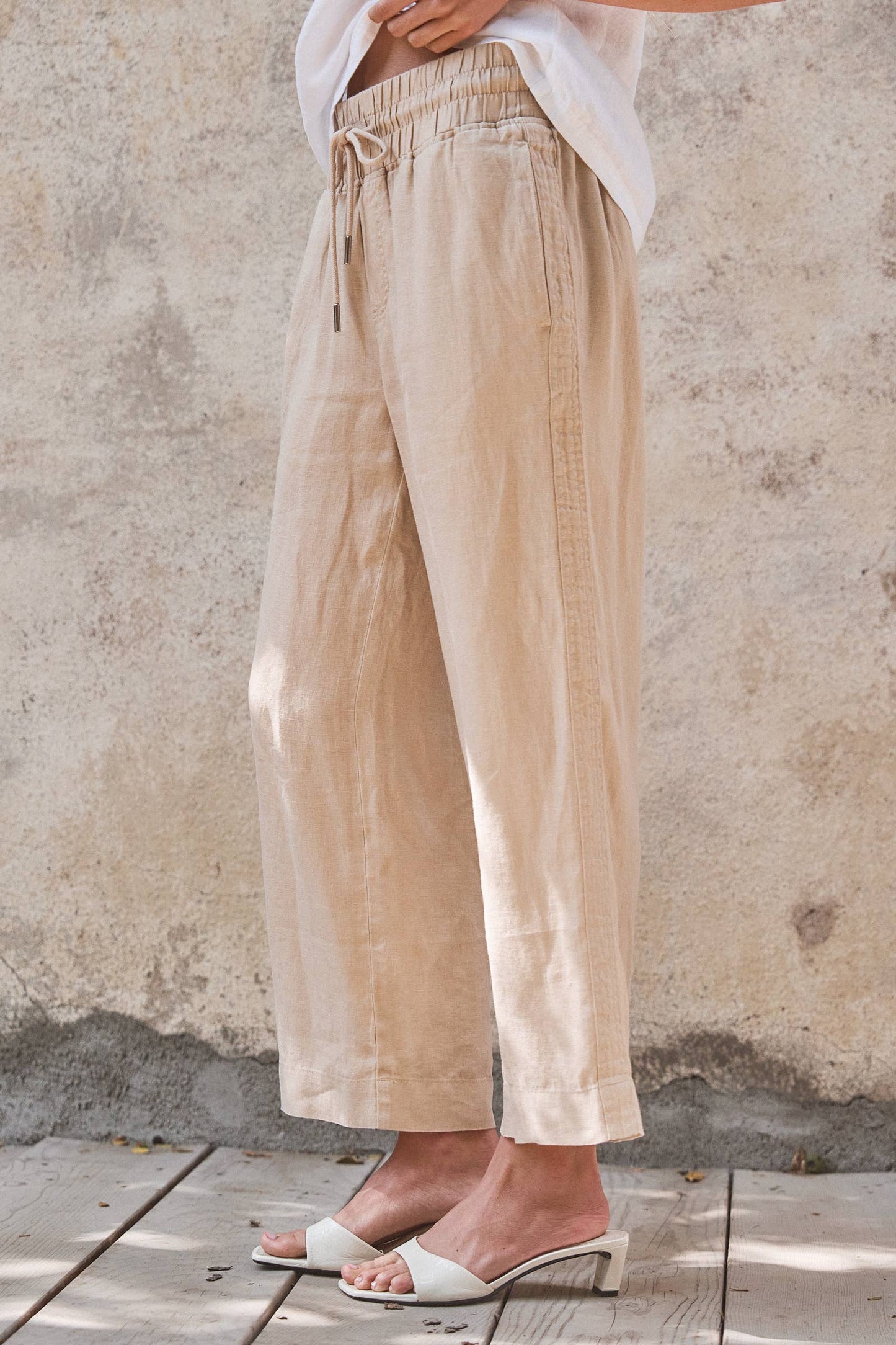 Linen Wide-Leg Drawstring Pants