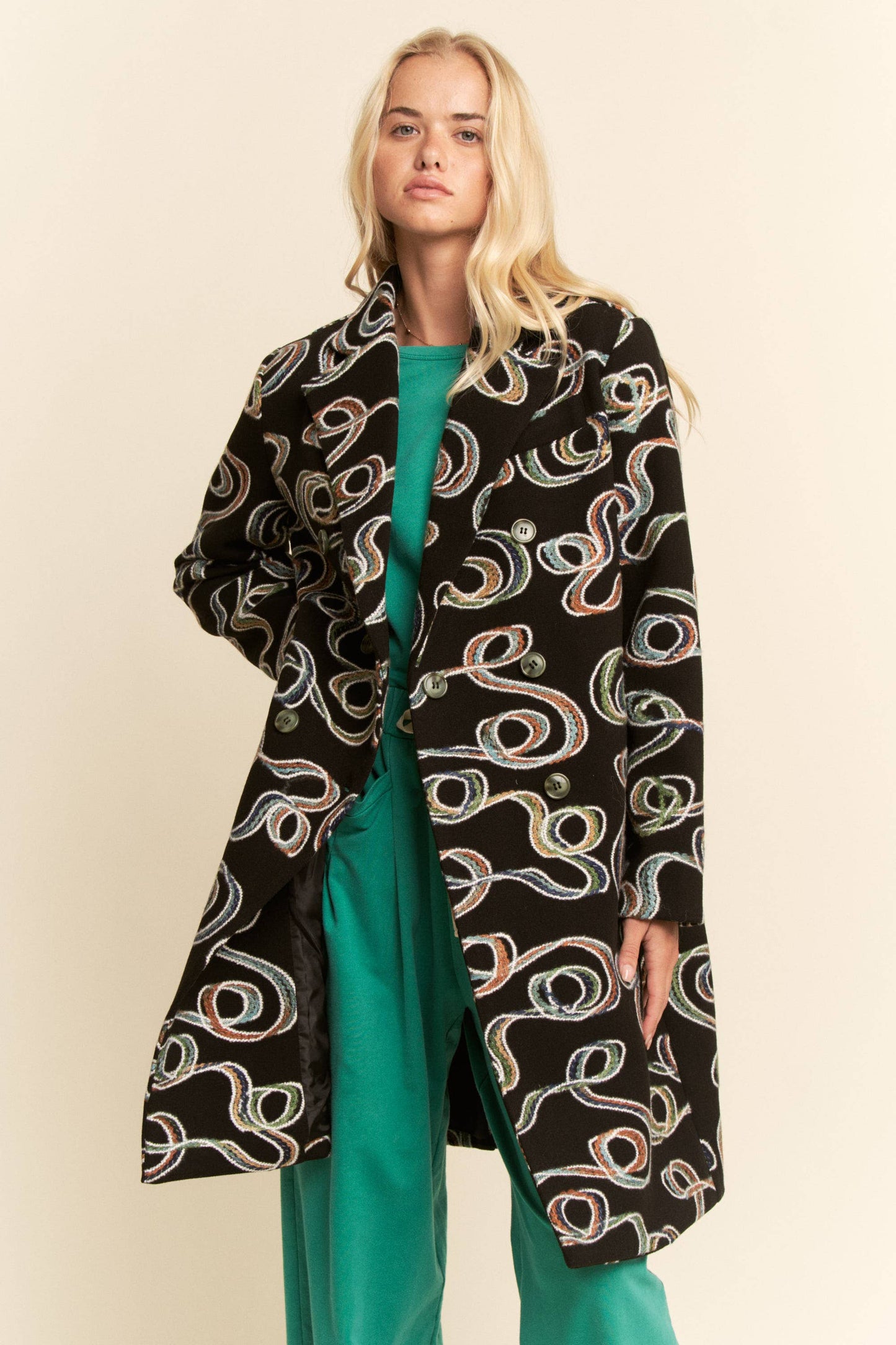 CHUNKY THREAD EMBROIDERED MIDI COAT