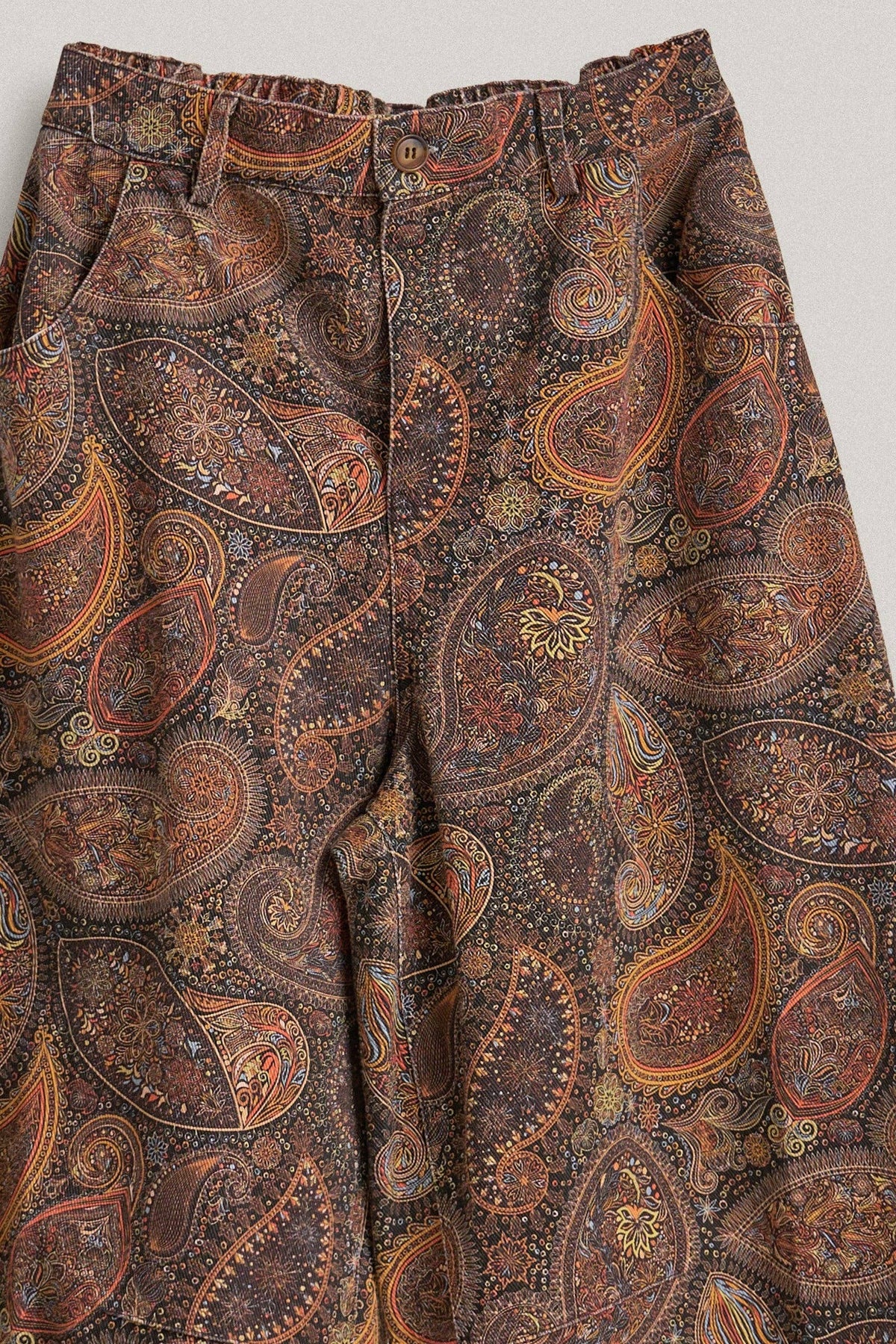 Paisley Print Barrel Leg Pants in Brown