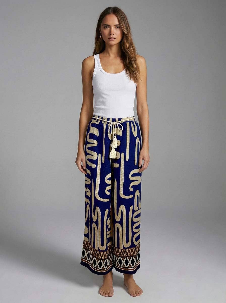 Mediterranean Script Wide Leg Pants