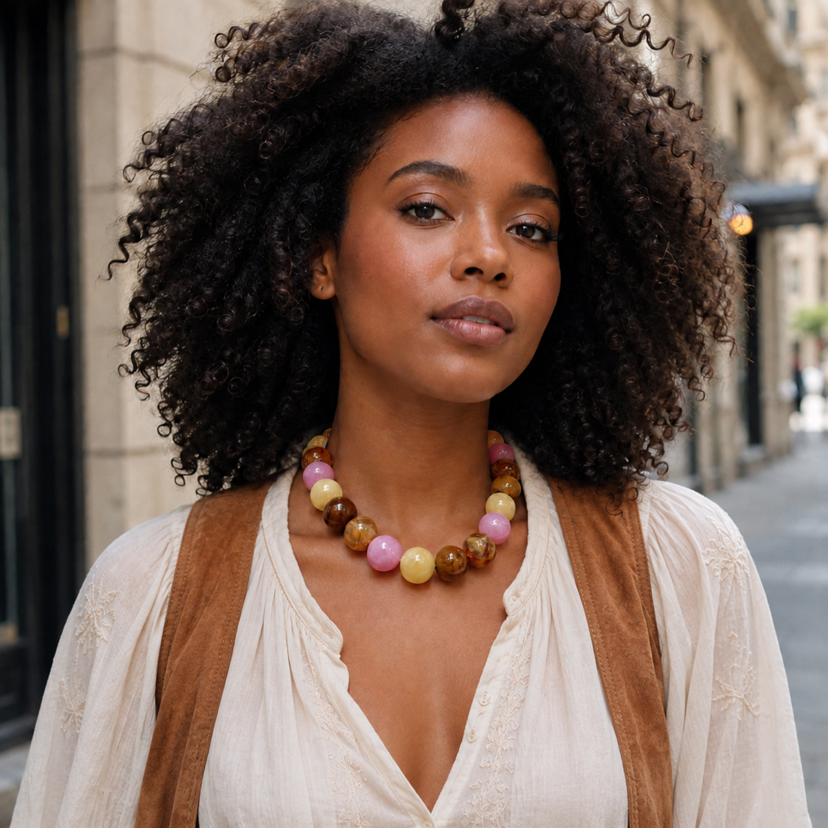 Beaded Color Gumball Statement Necklace