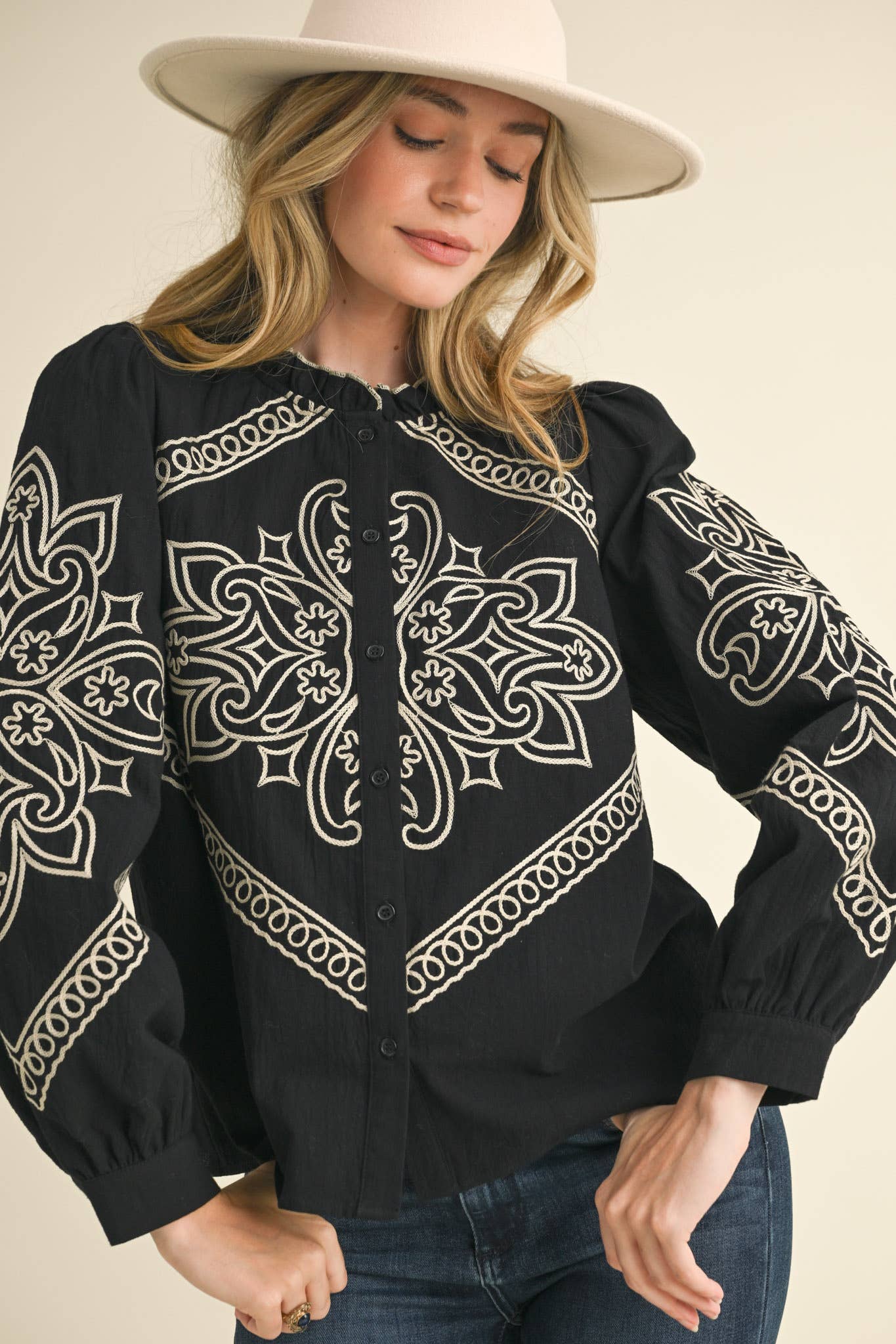 EMBROIDERED  BUTTON UP TOP
