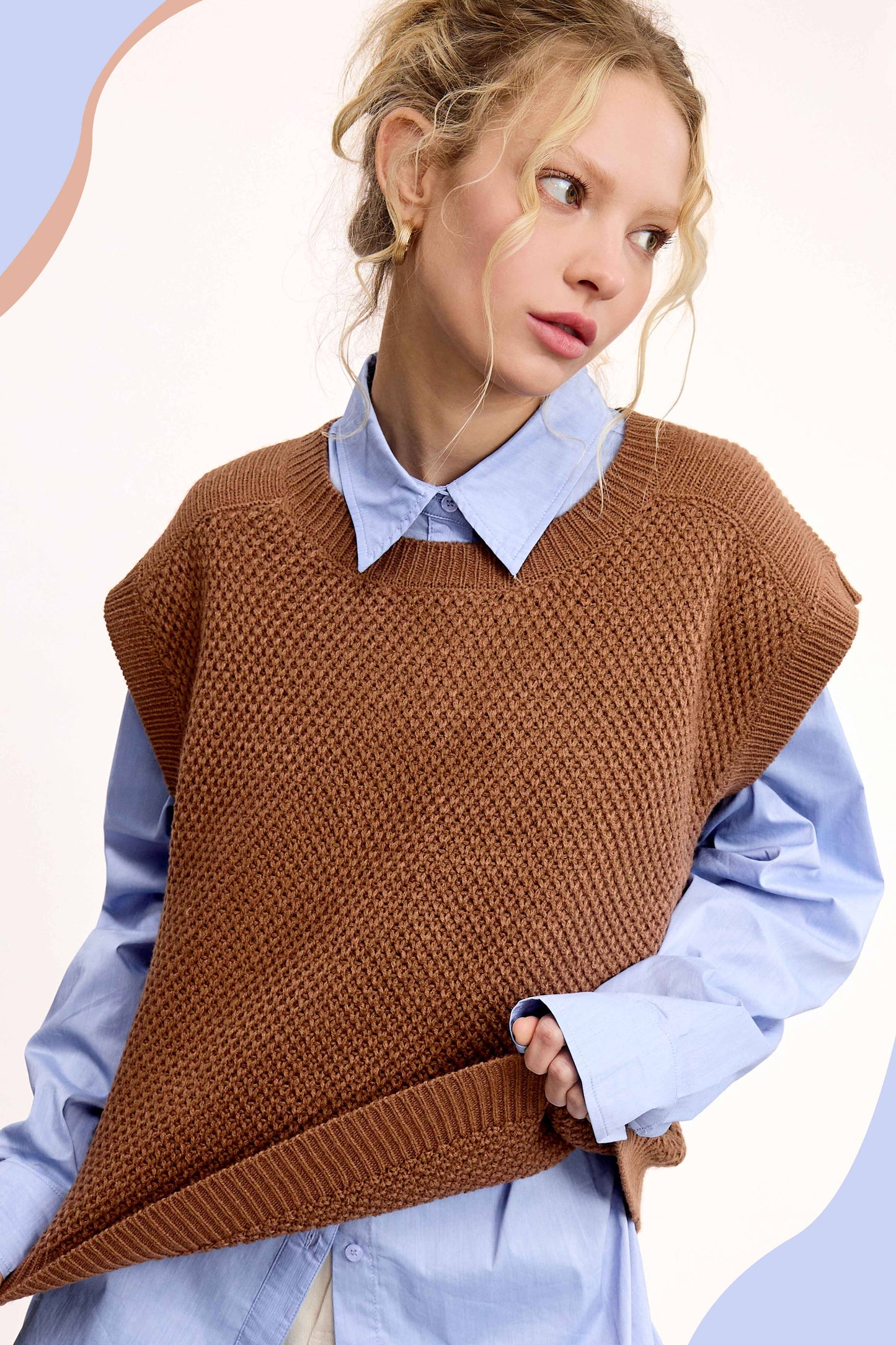 Loose Fit Round Neck Sweater Vest Top