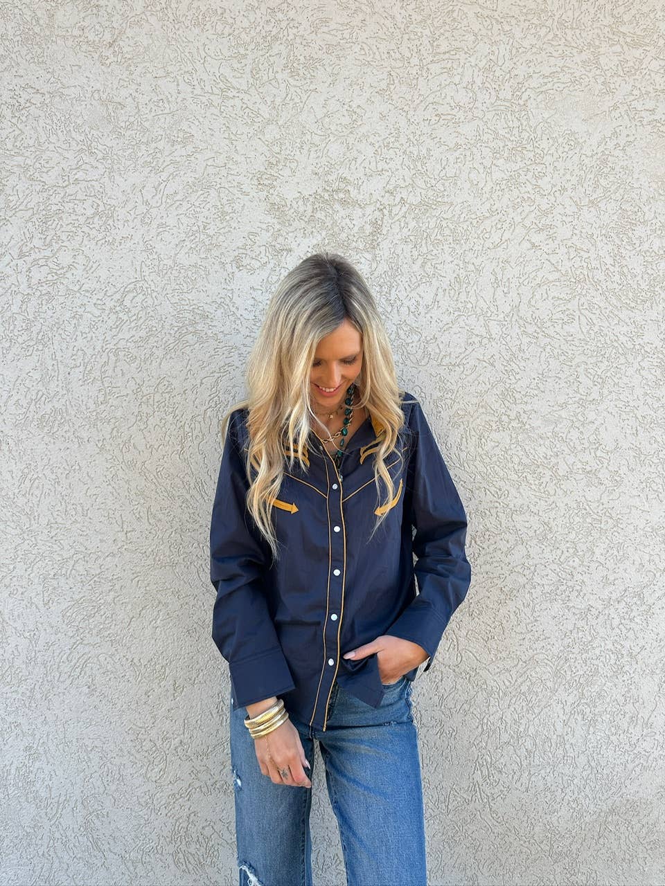 Prodigal Blues Pearl Snap Blouse