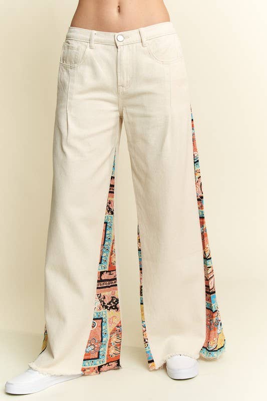 MID RISE PAISLEY PRINT PATCHWORK STRAIGHT LEG PANT