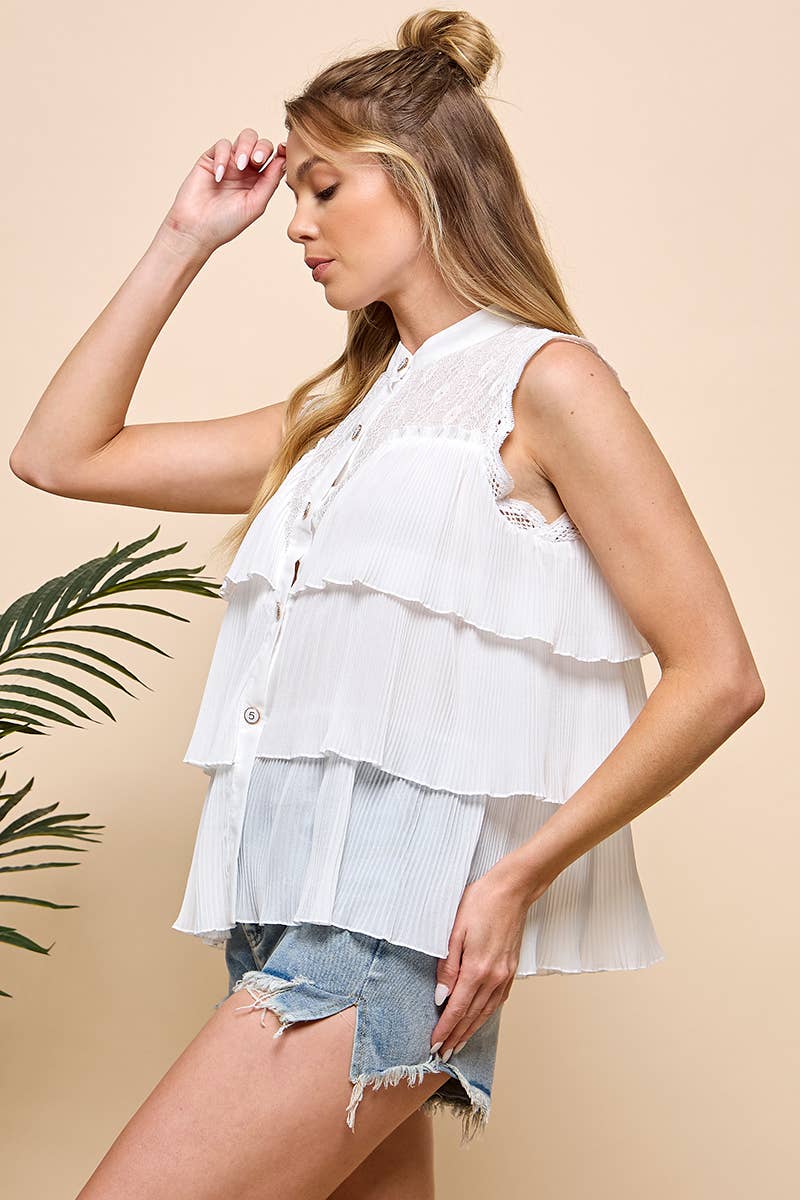 Lace Detail Tiered Sleeveless Blouse