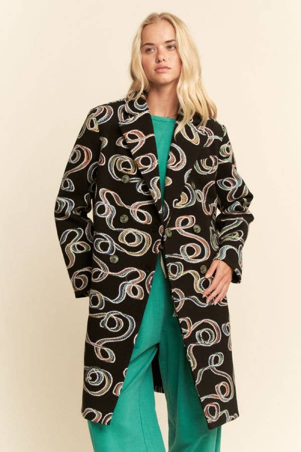 CHUNKY THREAD EMBROIDERED MIDI COAT