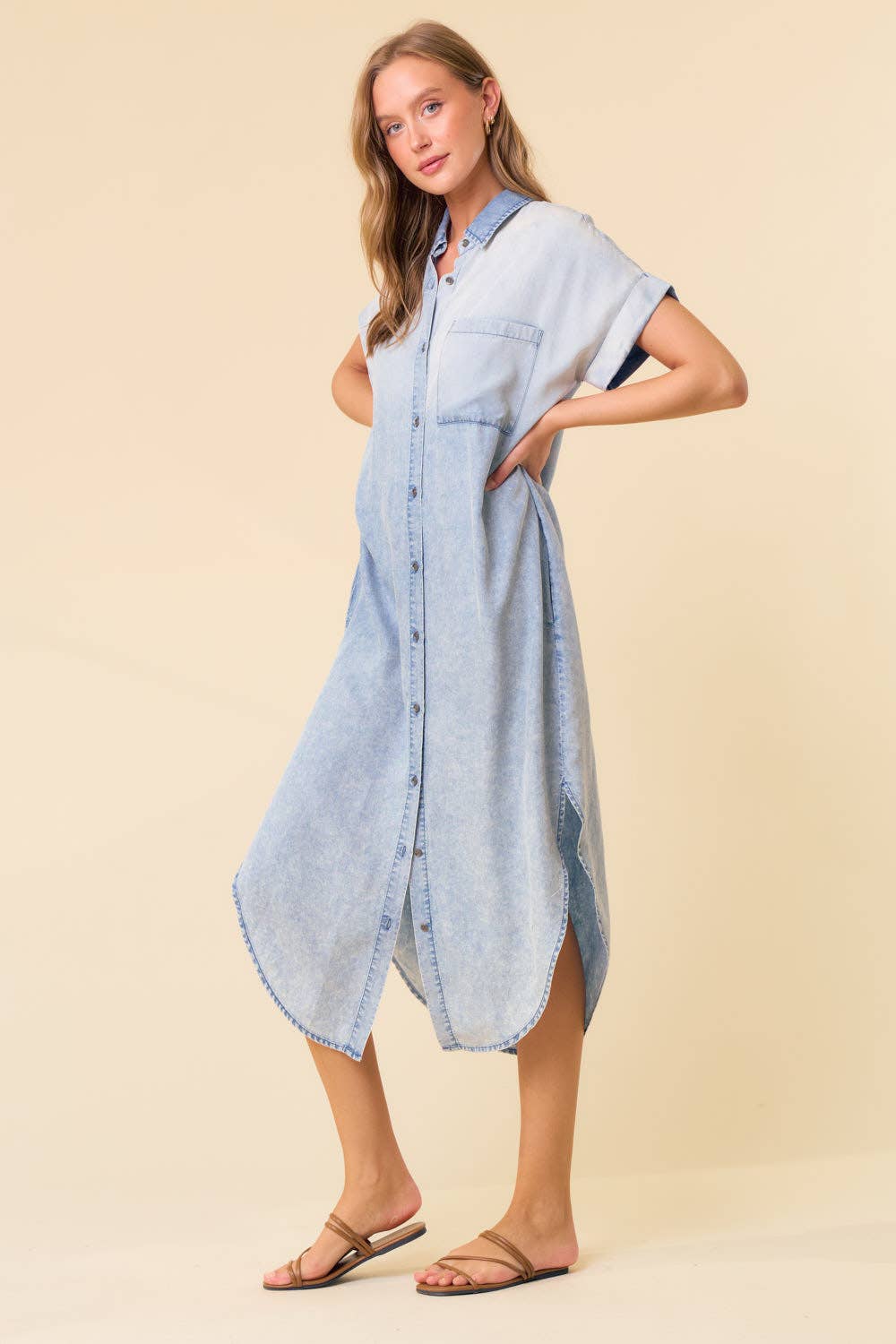 DOLMAN SHORT SLEEVE TENCEL DENIM SHIRTDRESS