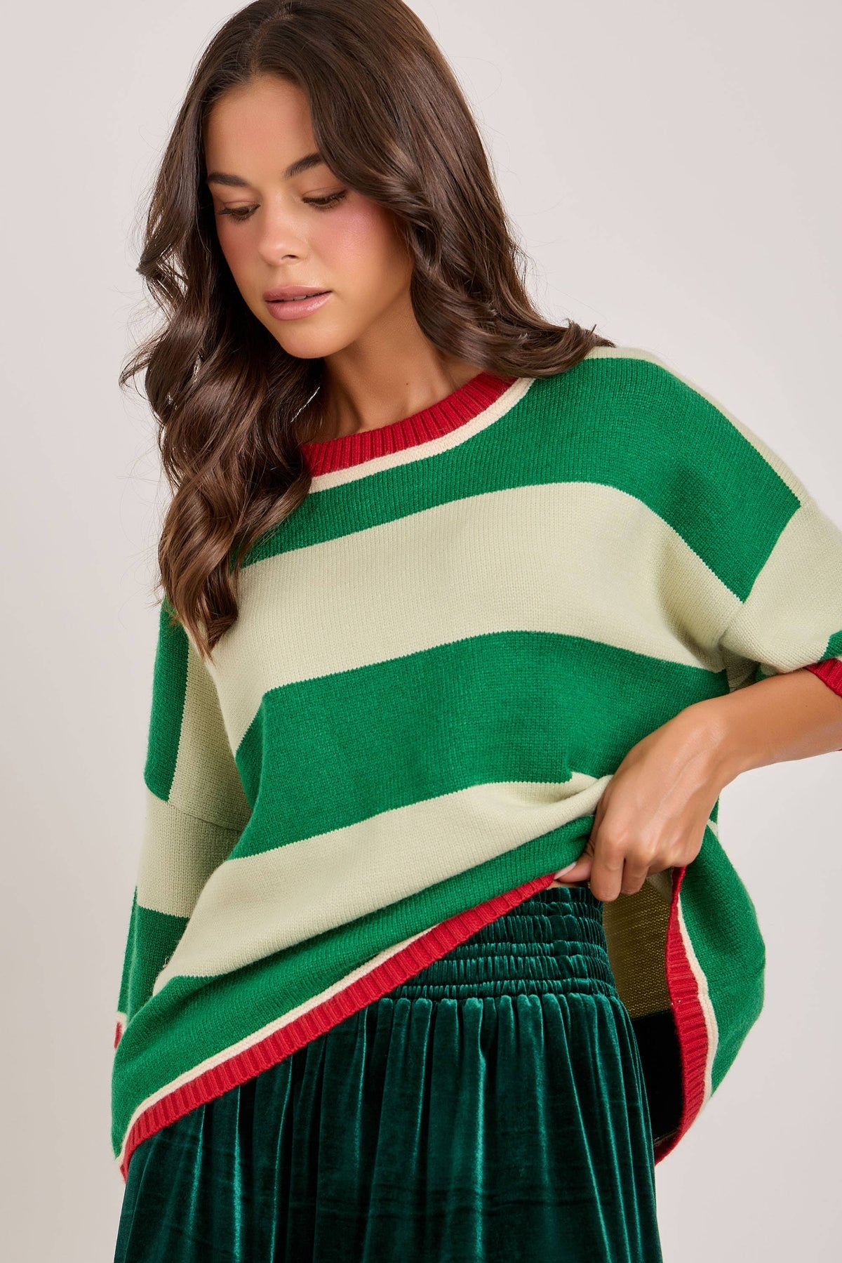 CHRISTMAS WIDE STRIPE LOOSE FIT SWEATER TOP