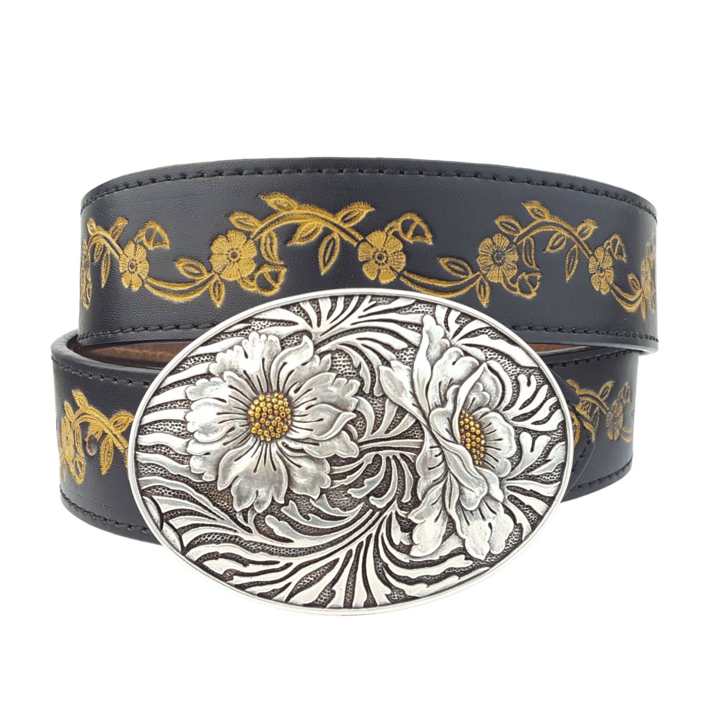 Popular Sunflower Buckle with Vintage floral tooled belt