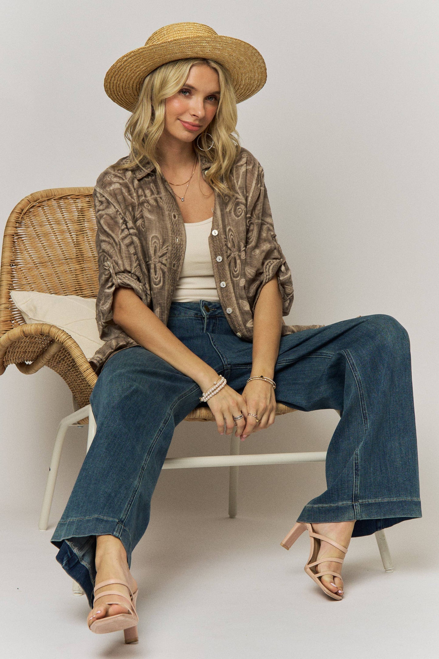 VINTAGE BOHO EMBROIDERED BUTTON-DOWN SHIRT