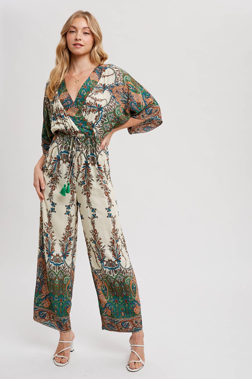 PAISLEY PRINT WRAP JUMPSUIT