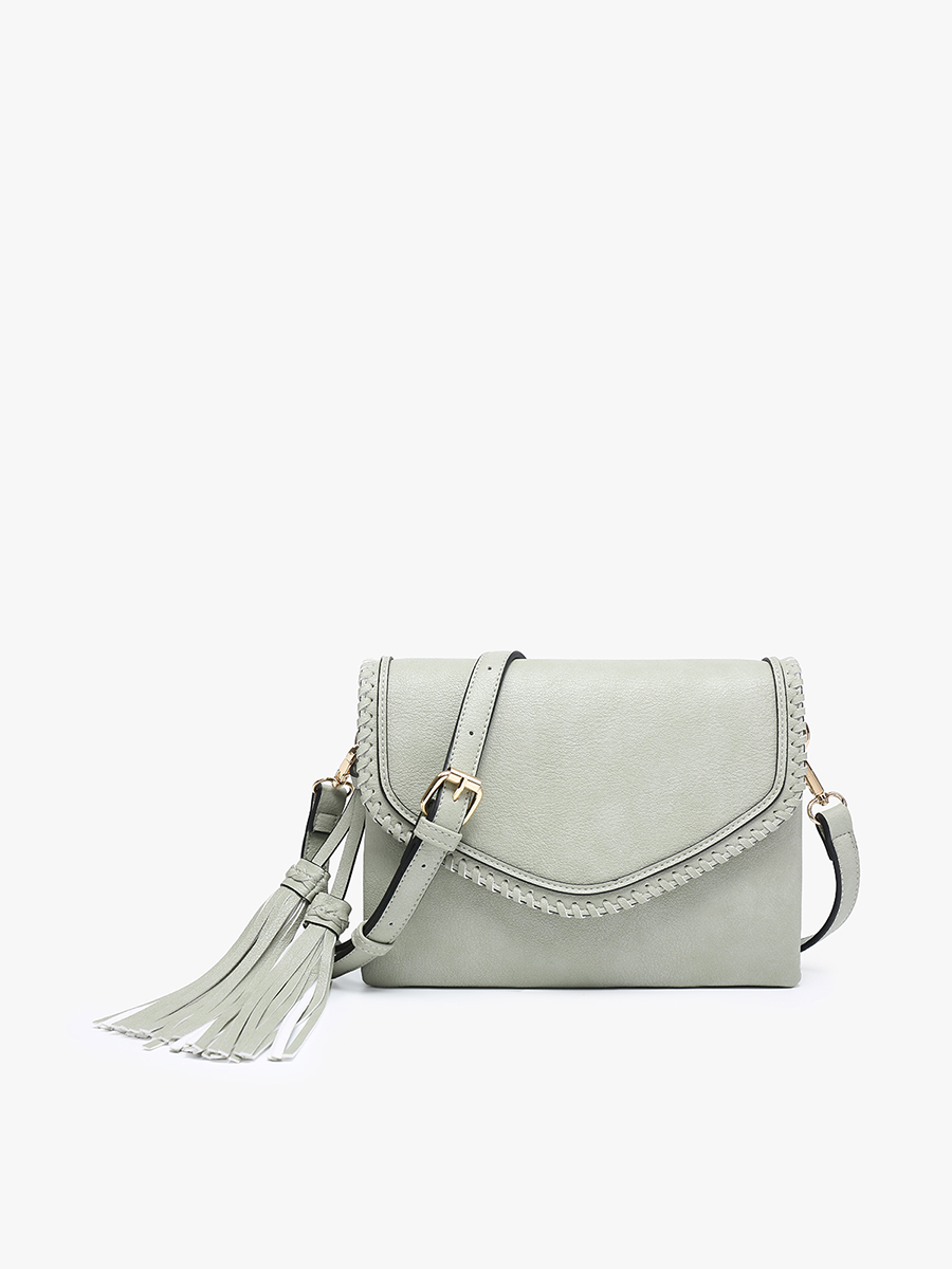 Sloane Flapover Crossbody w/ Whipstitch and Tassel