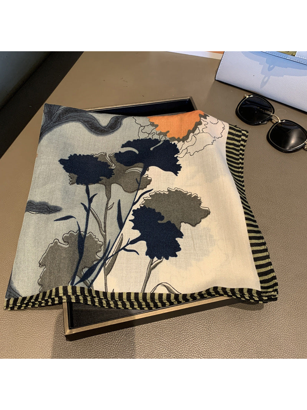 Bold Floral Border Square Scarf