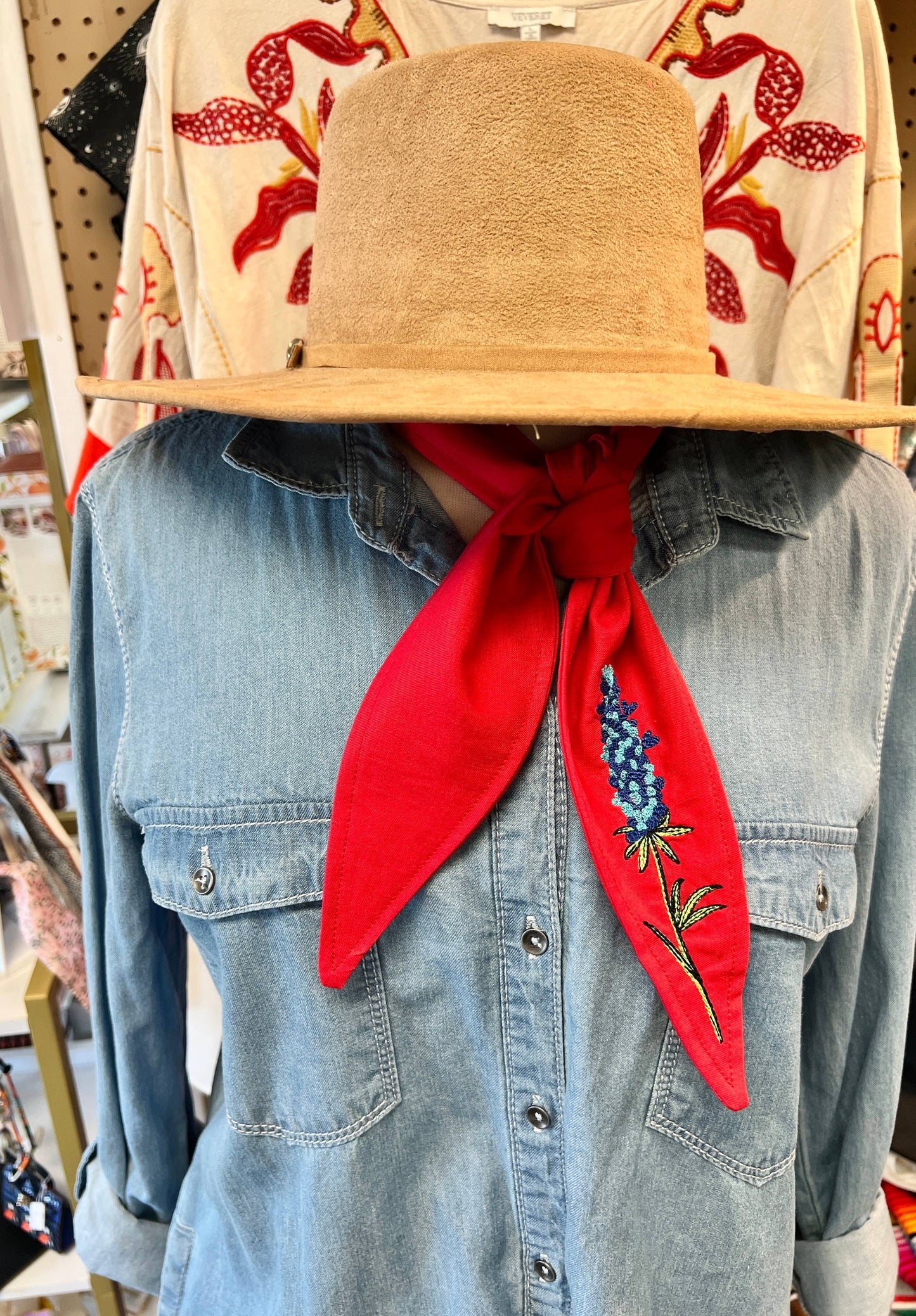 Bluebonnet Embroidered Ascot Scarf