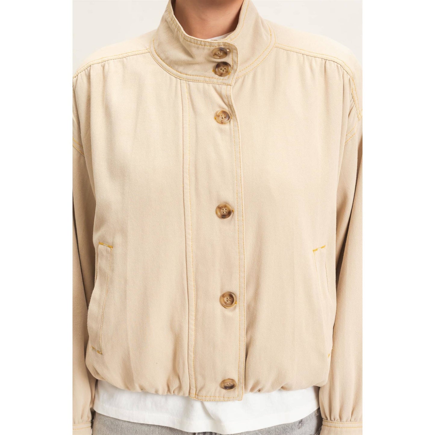 High Collar Denim Bomber Jacket