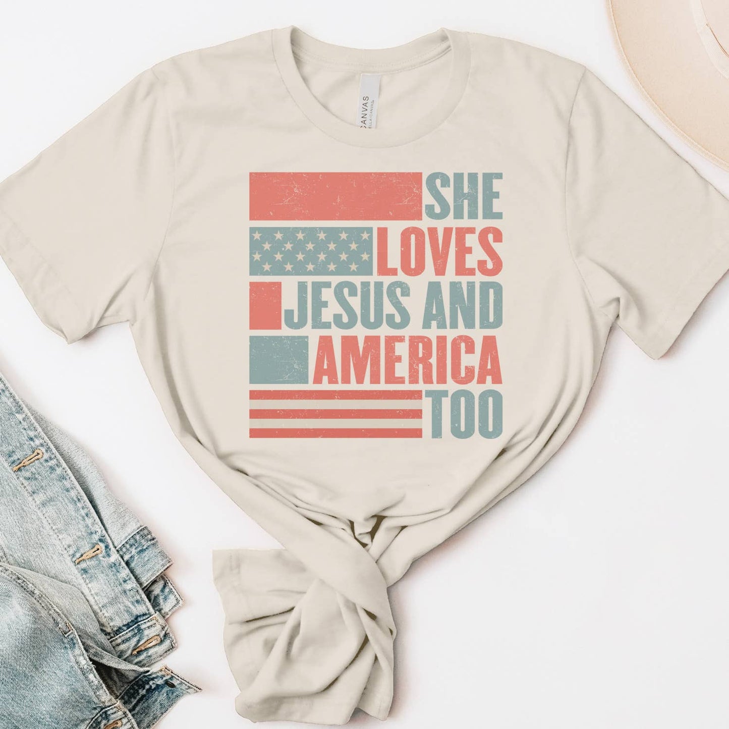 She Loves Jesus and America Too USA Tshirt
