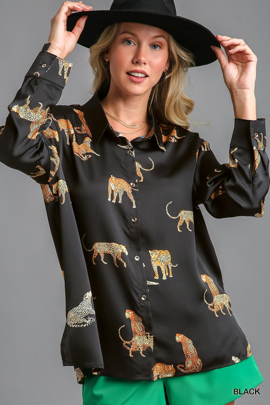 Satin Animal Print Top