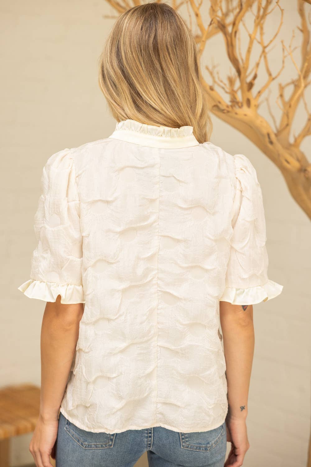 Satin Ruffled  Dotted Textured Top