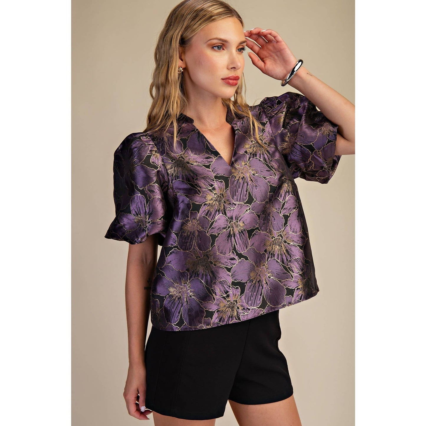 V-Neck Puff Sleeve Top