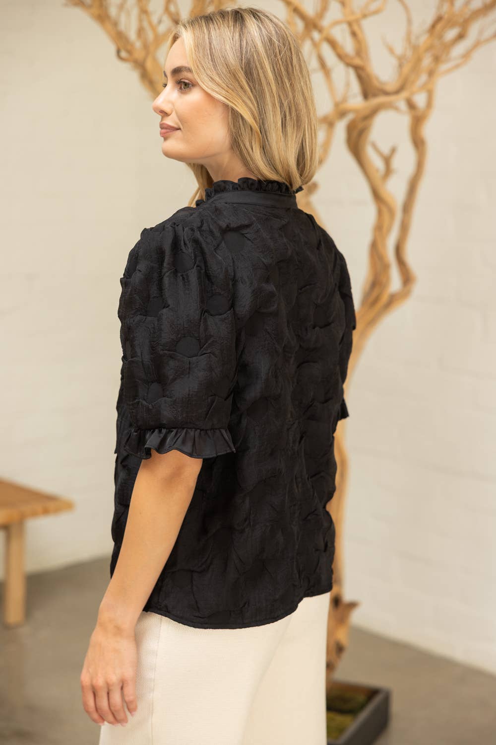 Satin Ruffled  Dotted Textured Top