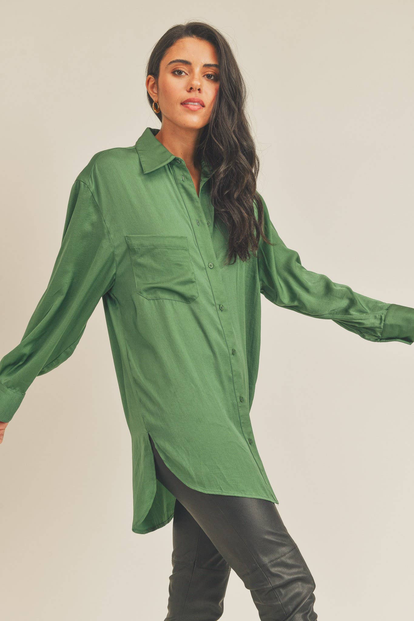 COLLARED BUTTON DOWN TUNIC SHIRT