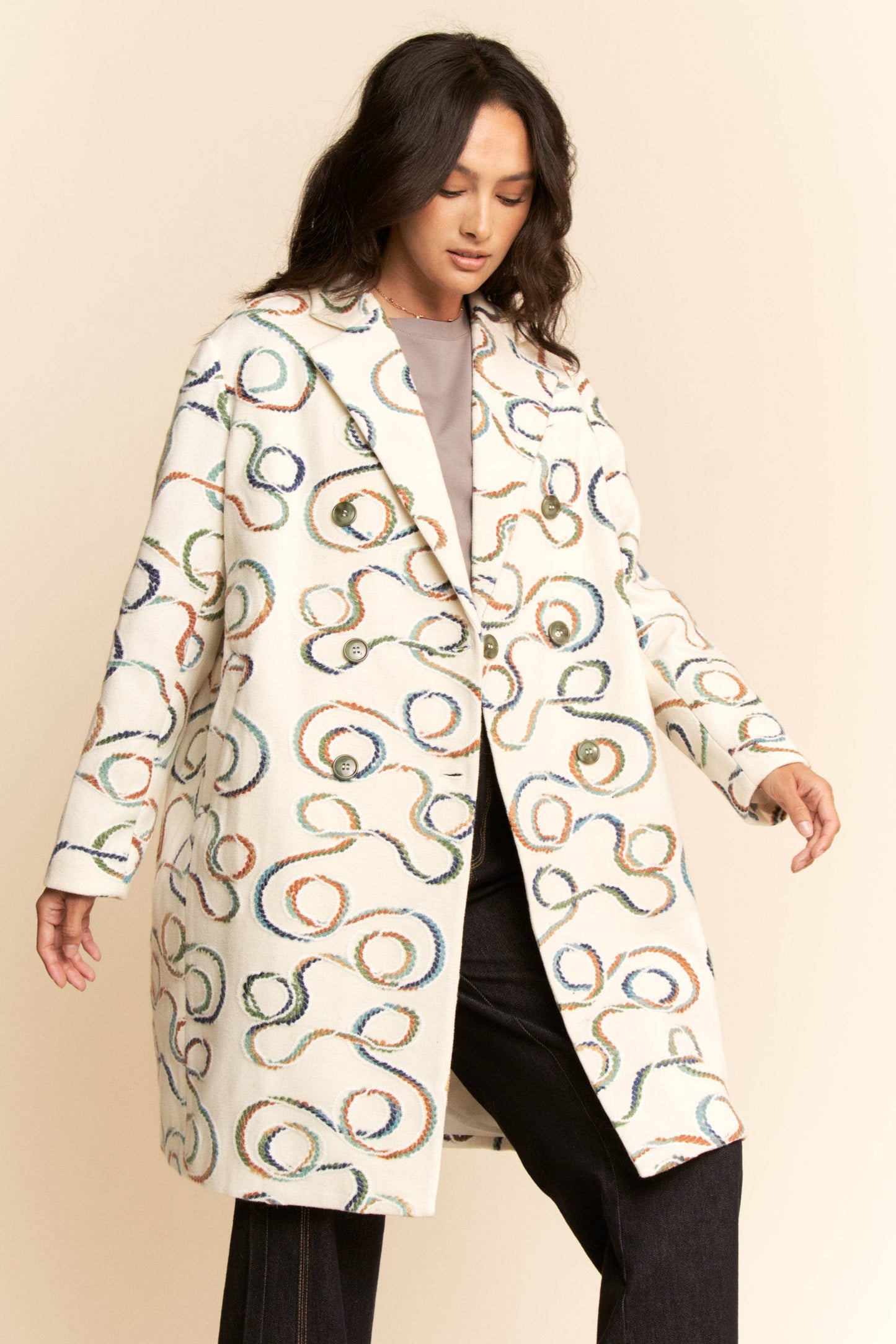 CHUNKY THREAD EMBROIDERED MIDI COAT