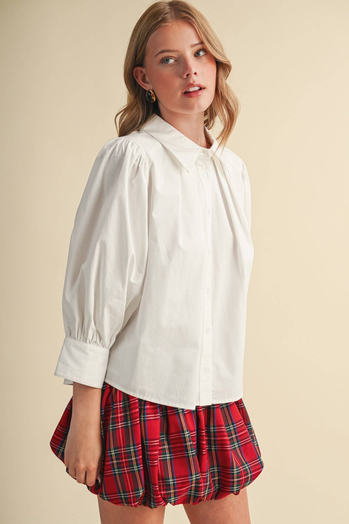 PUFF SLEEVE BUTTON DOWN TOP