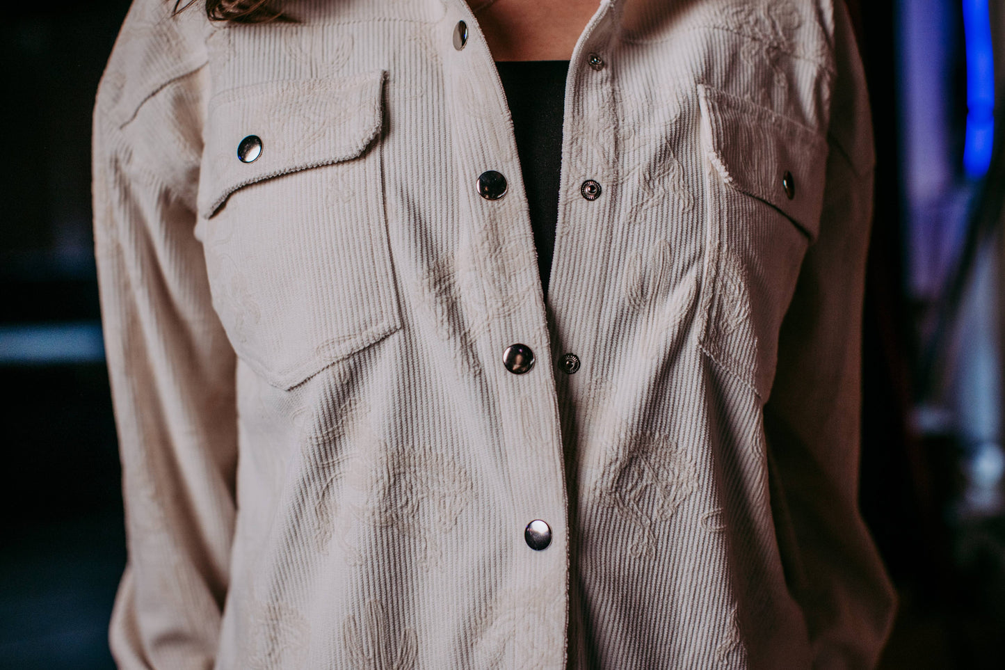 Printed Embroidery Botton Down Shacket