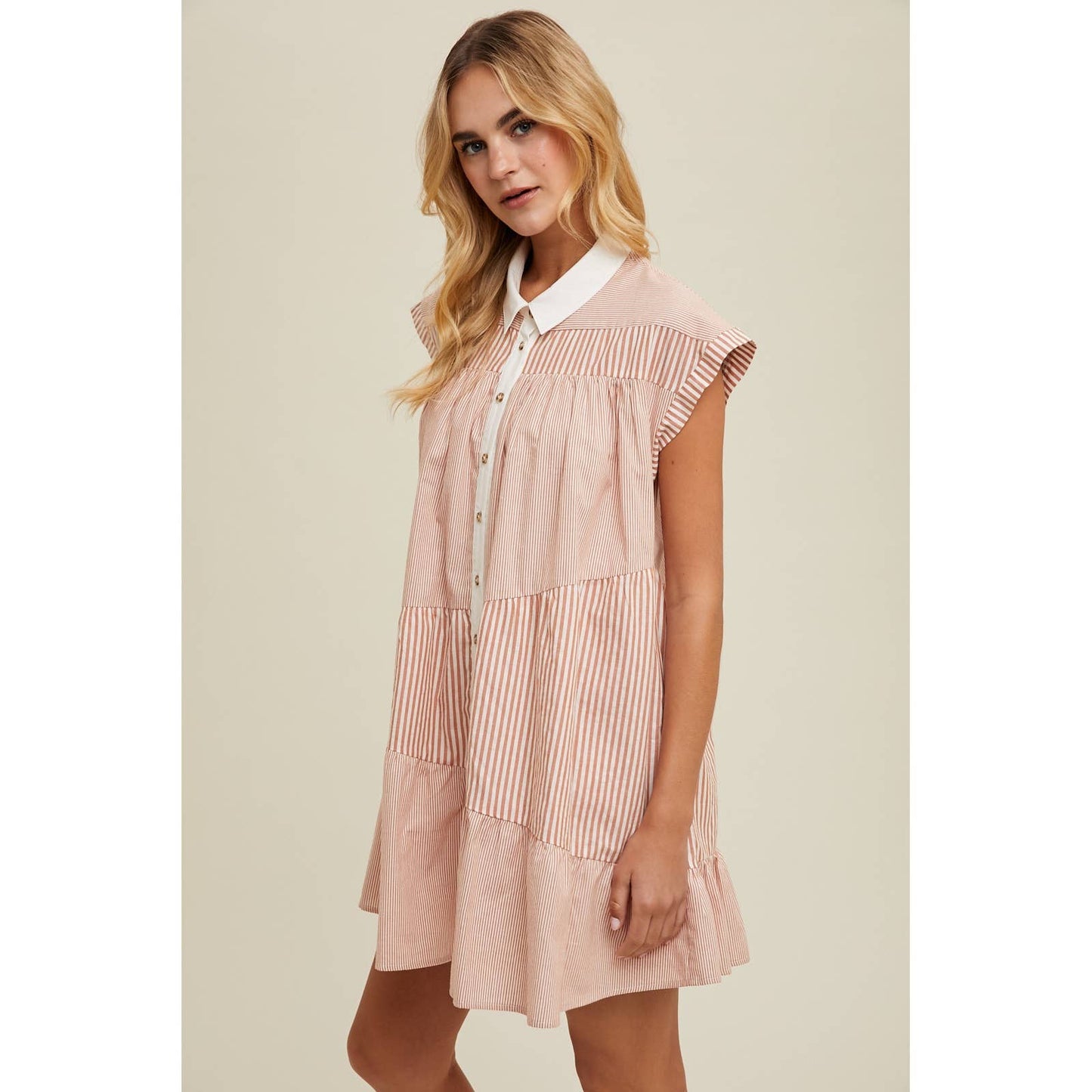 MULTI-STRIPED BUTTON-UP MINI DRESS