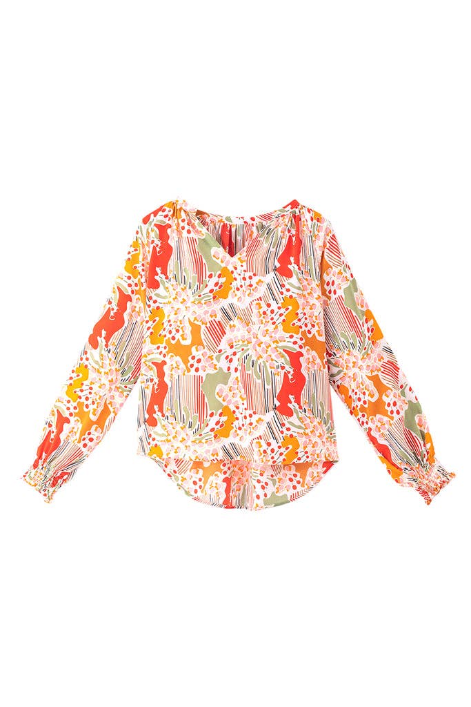 Abstract Bishop Sleeve Blouse