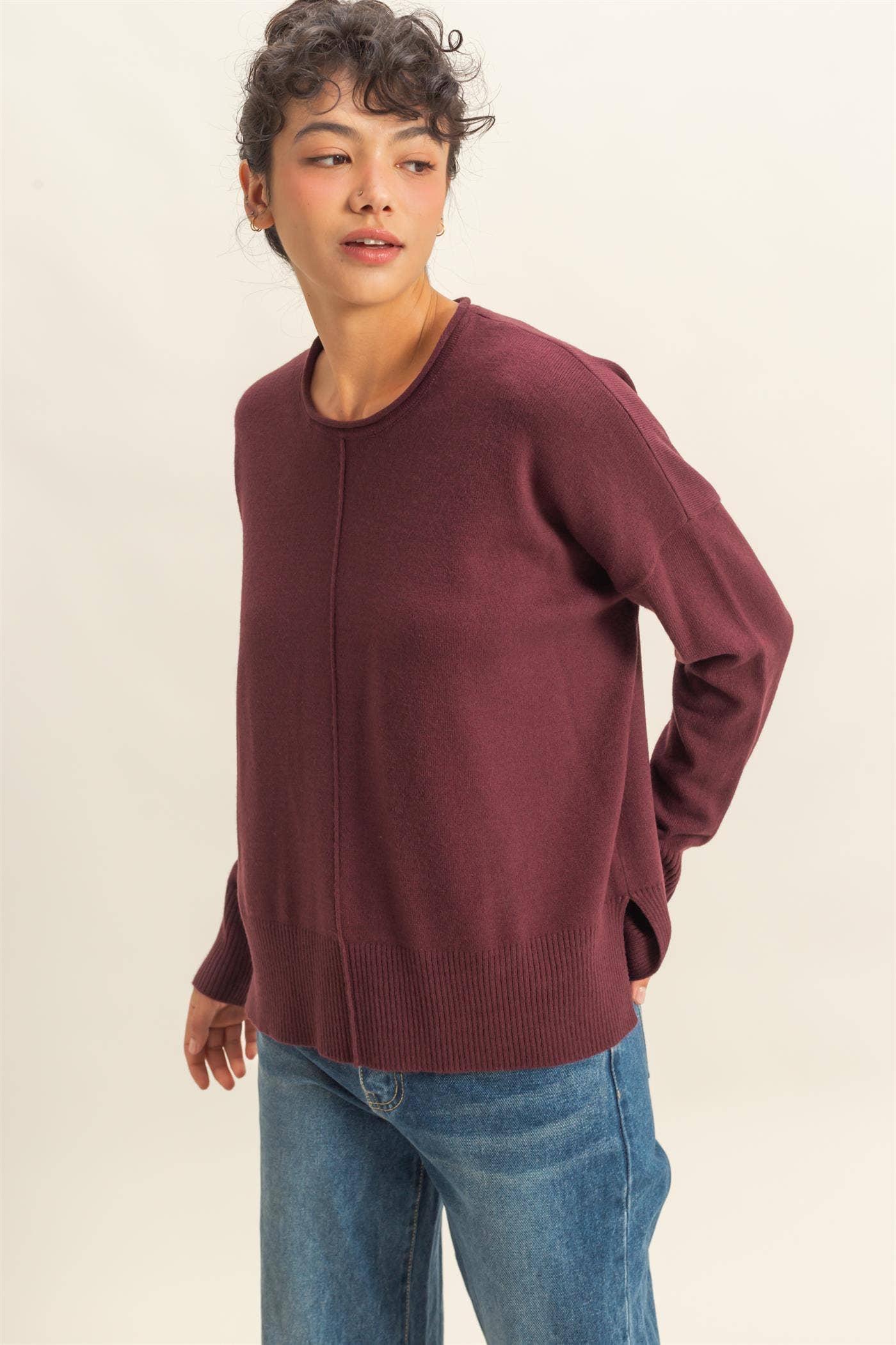 Round Roll Neck Drop Shoulder Sweater