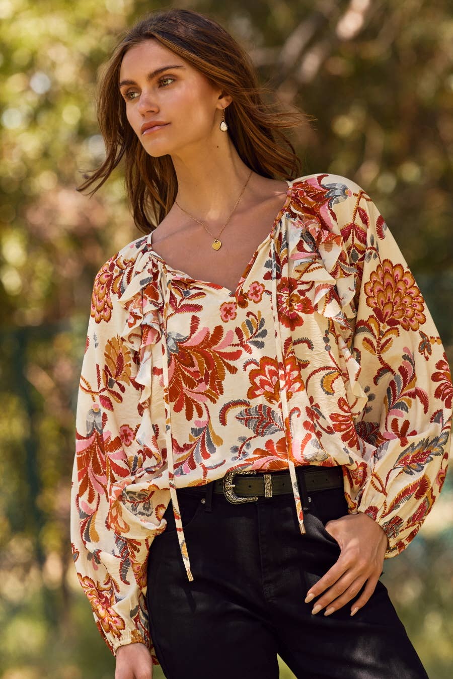 Floral Printed Long-sleeve Blouse