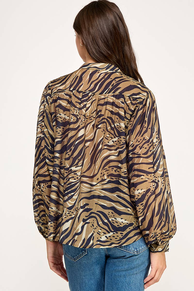 PRINTED BUTTON UP BLOUSE-MULTI