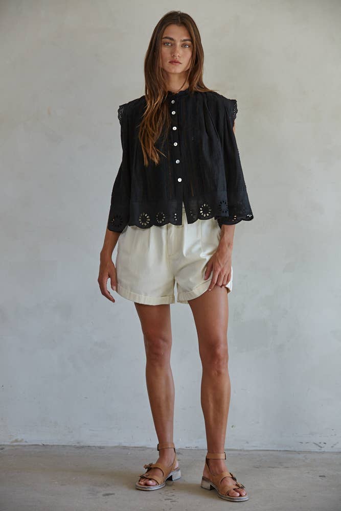 Woven Cotton Eyelet Sleeveless Top