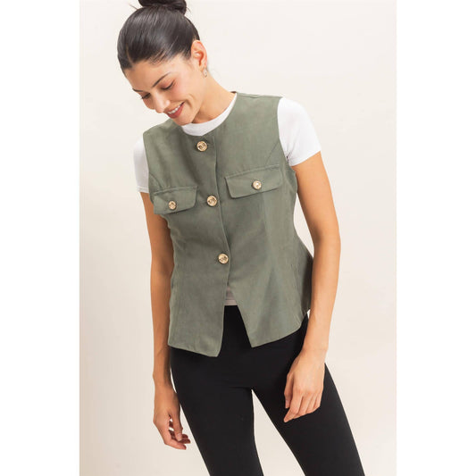 Buttoned Sleeveless Utility Vest